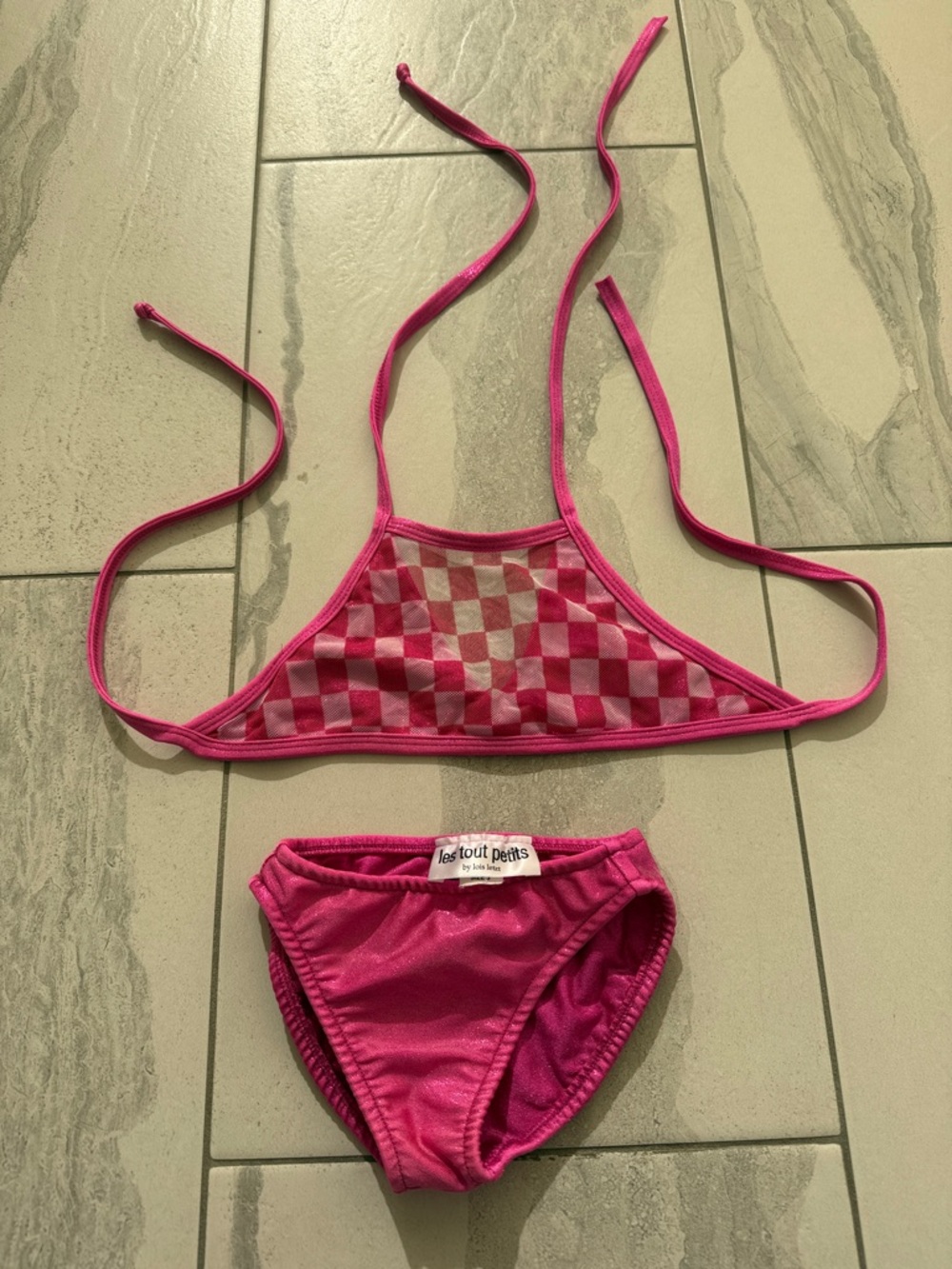 Les Tout Petits Pink Checkered Girls' Bikini Set